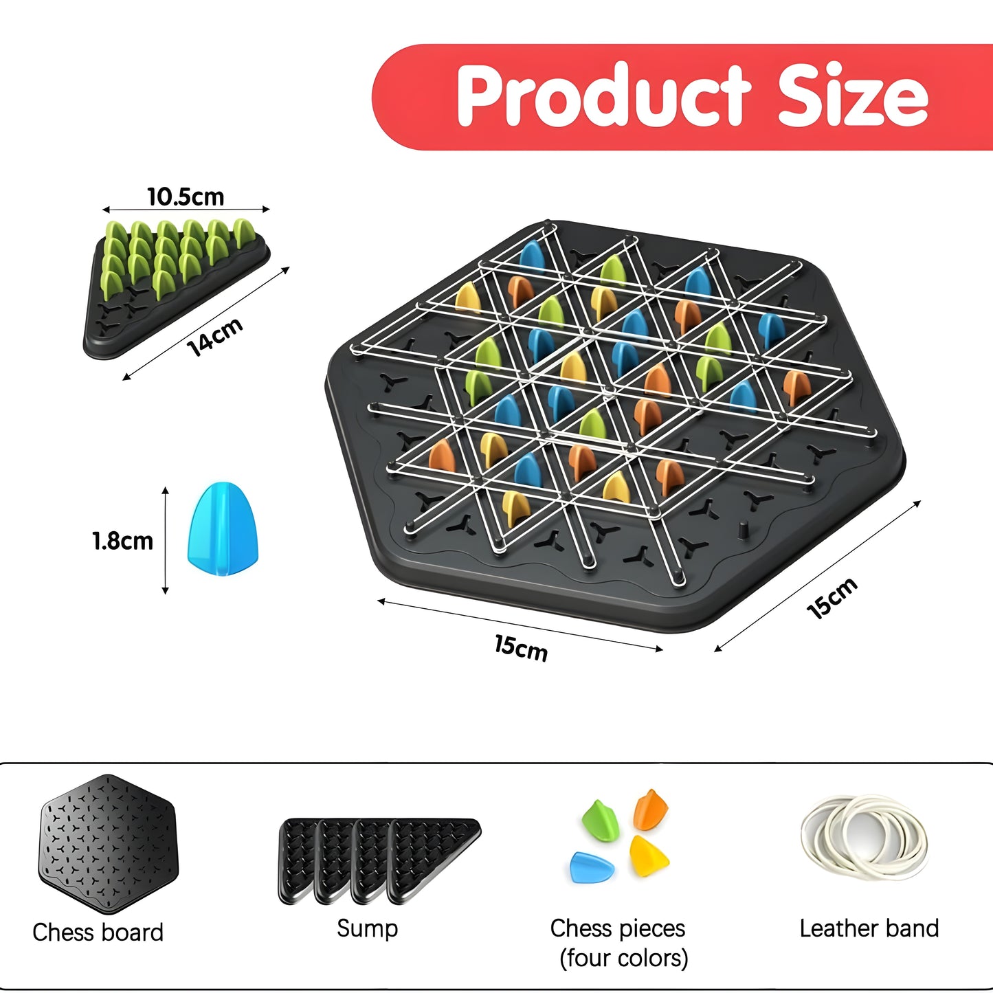 Triangle Chain Rubber Band Chess Game | Strategic Puzzle Board for Kids & Family (2β4 Players)