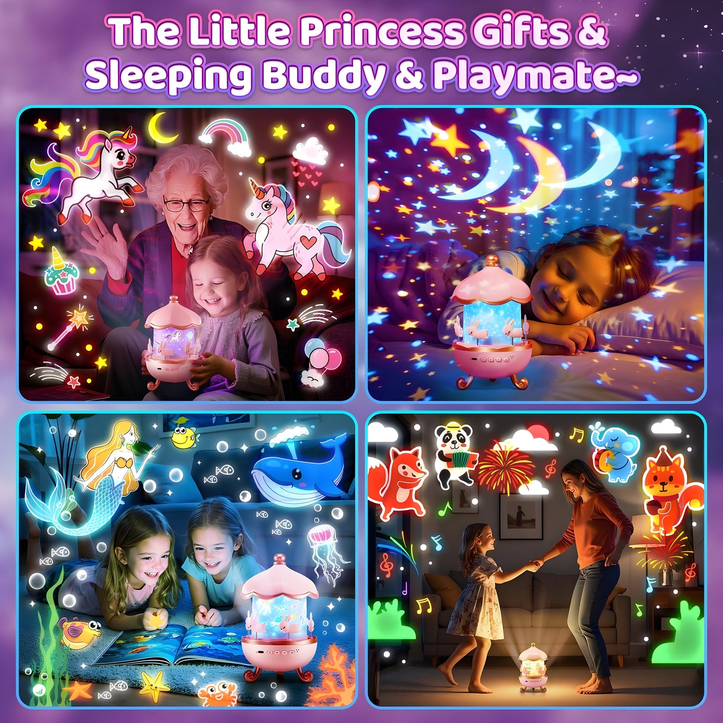 Magical Night Light Projector Lamp with Remote Control - 7 colors, 12 themes, 8 Sounds