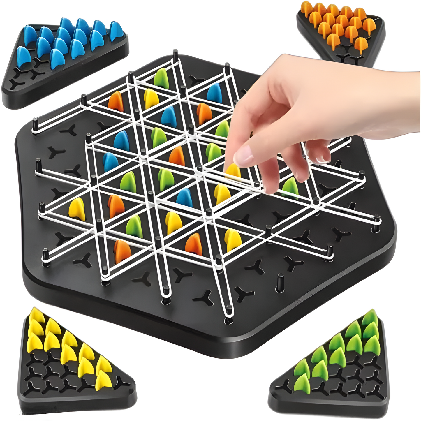 Triangle Chain Rubber Band Chess Game | Strategic Puzzle Board for Kids & Family (2β4 Players)