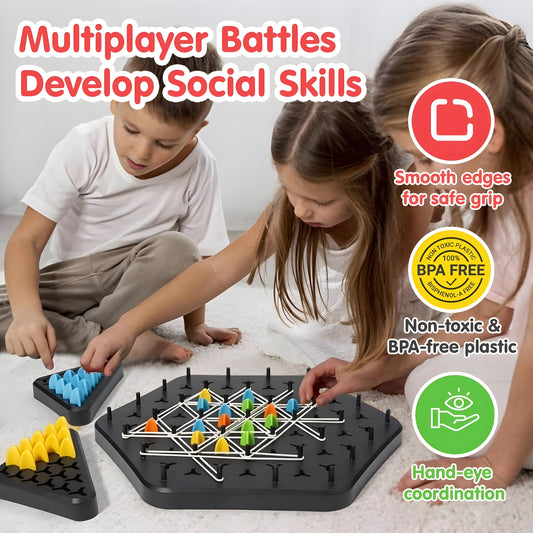 Triangle Chain Rubber Band Chess Game | Strategic Puzzle Board for Kids & Family (2–4 Players)