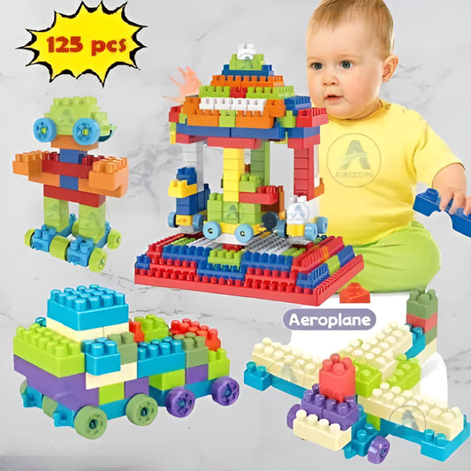 Building Blocks for Kids, Activity / Learning Bricks Blocks with Wheel, Block Game for Kids, (125+ Pieces)